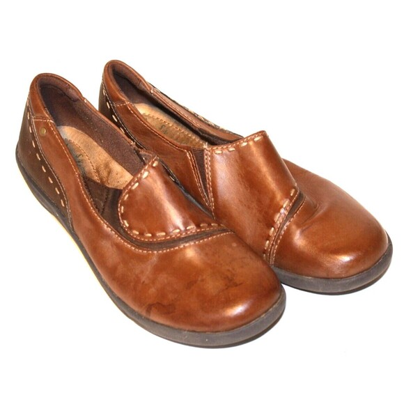 Earth Shoes - Earth Origins Womens Leona Brown Leather Slip on Loafer Shoe Size 8.5M